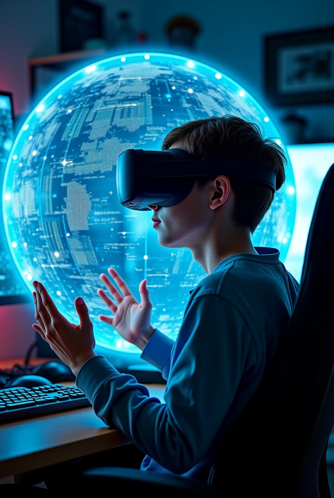 A boy named Nabil  boy sitting in a futuristic chair in a futuristic room playing a game GTA v 