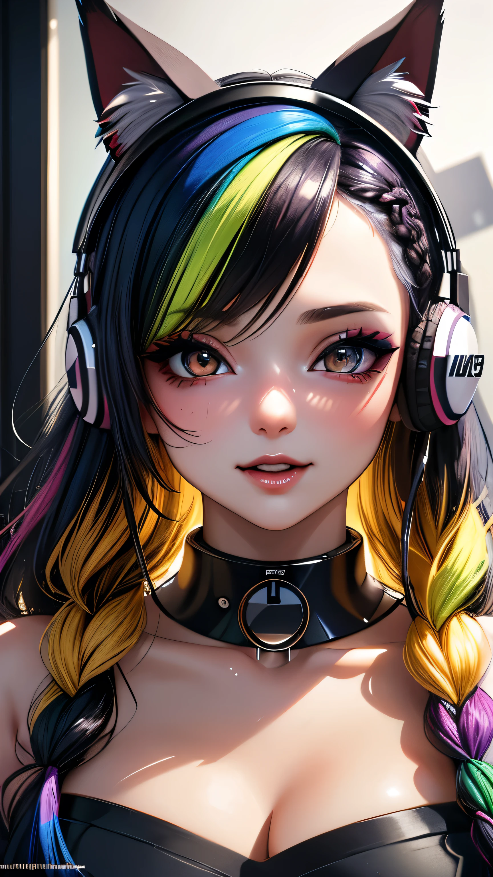 a pair of headphones with colored powder on a black background, style hybrid mix of beeple, cores do bipe, Fones de ouvido DJ Rave, Fones de ouvido ligados, music is life, colorido 8 k, music in the air, Fones de ouvido rosa, headphones on head, colorful a...