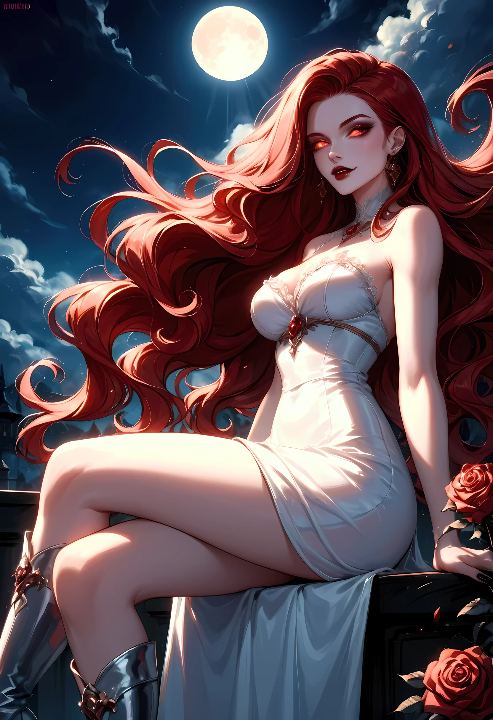 Ghost, woman, floating, ethereal body, long beautiful flowing dress, NSFW, vibrant red hair