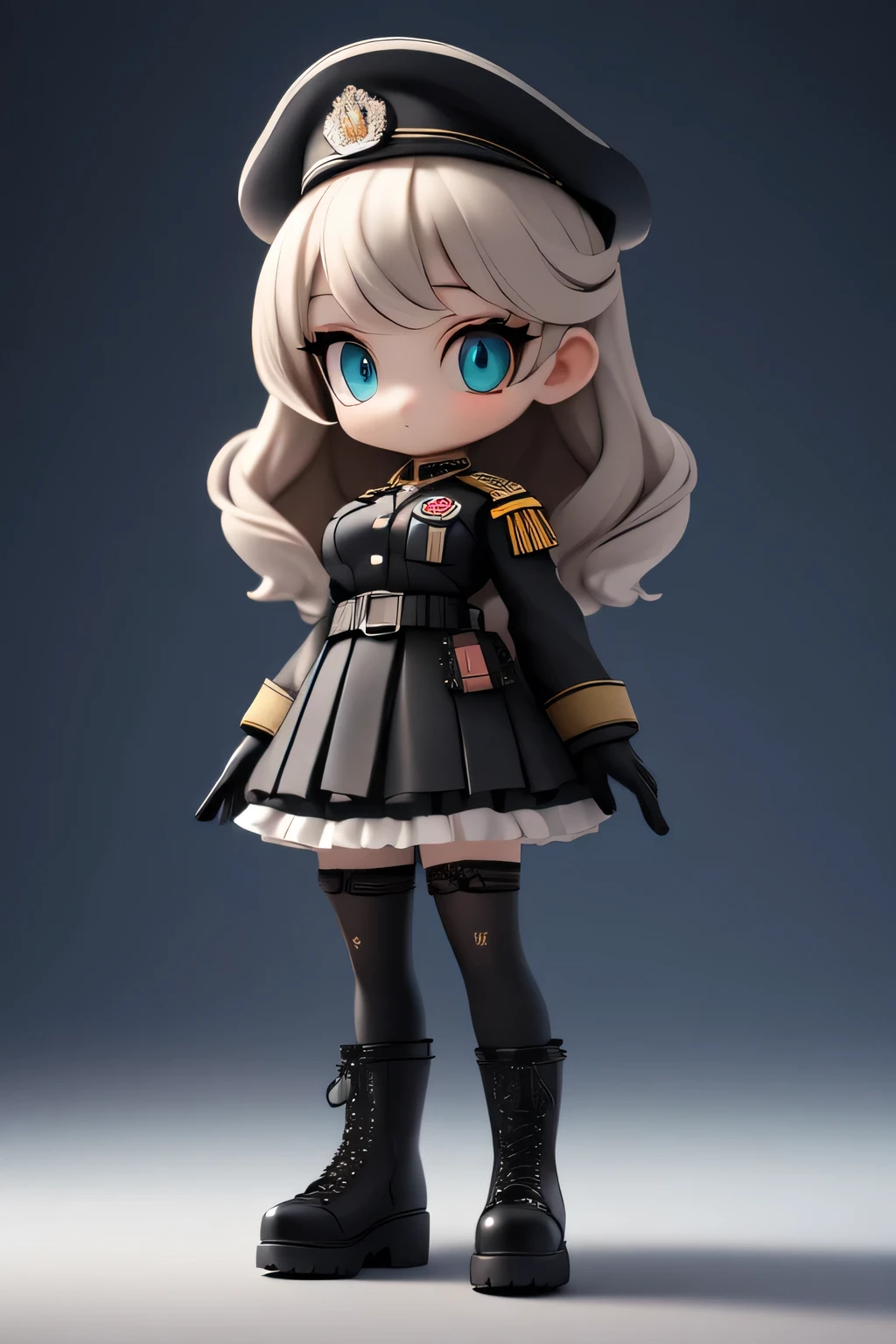 1 woman,looking away, medium breasts,(Military dress,ta fashion),Military hat, belt, gloves,Military boots,(Military coat),black_thighhighs,frilled skirt,(frills,laces), Battlefield,dynamic pose,very aesthetic, absurdres,high resolution, more details, 8k quality,(Masterpiece :1.2),(best_quality :1.2),(HD_eyes :1.2),(ultra_quality :1.2),(Detailed :1.2),(scenery :1.2),(cinematic_lighting :1.2),(depth :1.2),(detailed hands :1.2),(colorful masterpiece :1.2),(high-definition_eyes :1.2),(beautiful eyes, detailed eyes:1.2),high resolution, more details, 8k quality ,ultra HD quality details, brightness:dark, low, indirect, colors:vibrant, eye-catching,((wide shot))