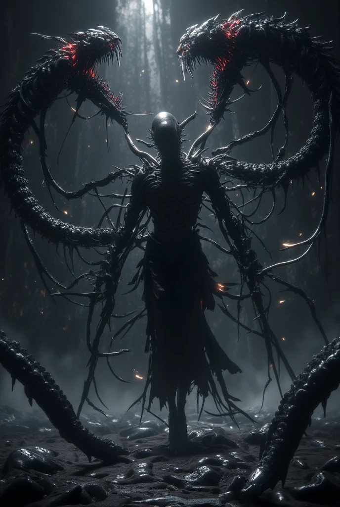 mksks, anime screencap, illustration, dread, body horror, gothic, horror, surreal, cosmic horror, halo, blood, eldritch, lovecraftian, visceral, tentacles, nightmare, hell, demonic, biomechanical, cyborg, sci-fi, dreamlike, dramatic, outer space, stars, planets, detailed background, vivid <lora:animeScreencapStyle_v230epochs:1>