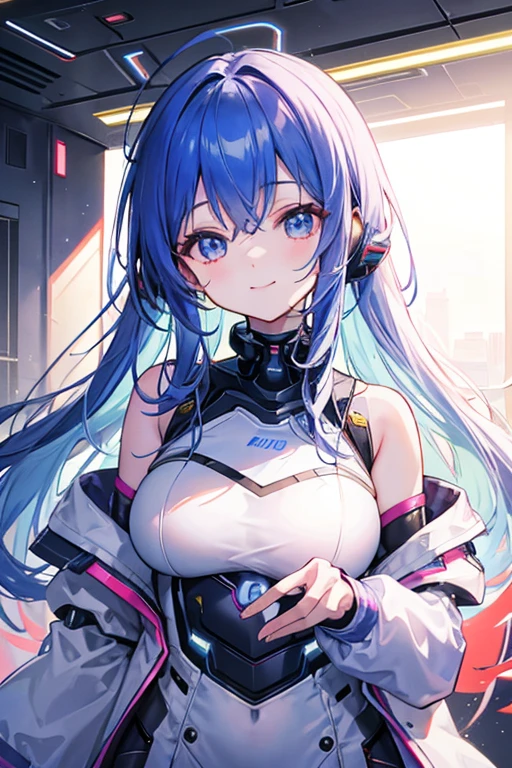 最high quality、Best image quality、masterpiece、and((cute、1、Best Bust、Medium Bust、Beautiful Blue Eyes、Spread your chest wide,Pastel colored hair、ponytail、Disheveled Hair、thin、Highest valley、Cyber Suit、smile、necklace、Show the whole body、Cyber Wings、Random Pause))high quality、Beautiful art、background((universe space)),Tabletop、Exquisite design、Visual Arts、Written boundary depth、Best lighting、Highest detail、8k