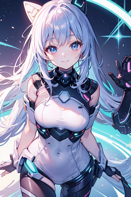 Futuristic Girl, Purple eyes, space, White Hair, Long Hair, Blue Skin,Cat ear,superpower