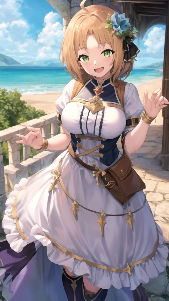 anime illustrated、Fantasia、Gal、sand beach、thick thighs、Colossal tits、Plump body、Expose nipple、fullnude、(exposing their genitals)、超A high resolution、A sly smile、Close-up of people、with blush cheeks、Open leg squats