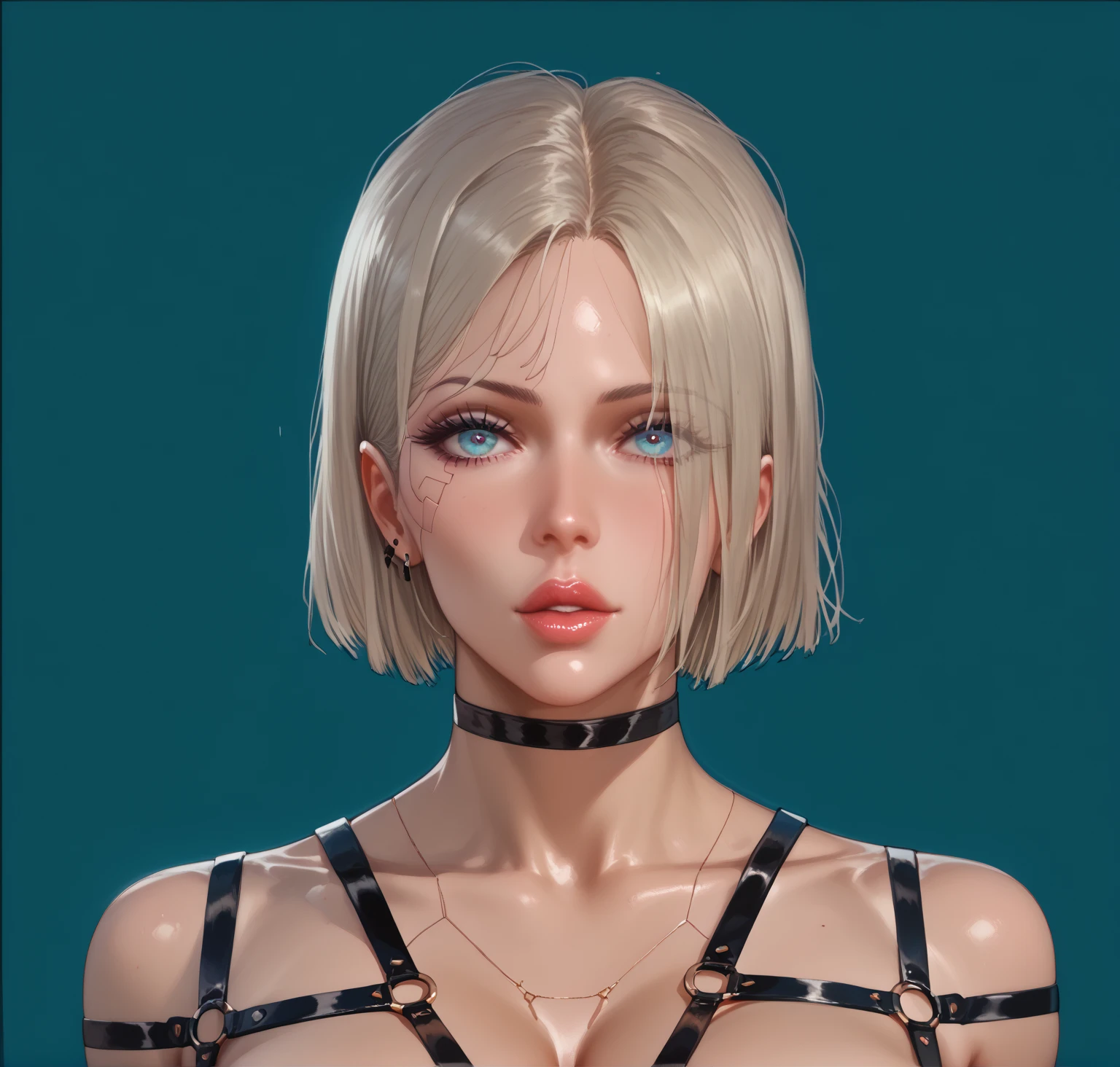 (looking at the viewer, The concept character sheet of a nudeutiful blonde black mascara (nude , ced in cum, vagina king tribal tattoos,bare-large-perky-breasts, protruding puff large-nipples , thiscular abs, oiled kin, leather straps leather belts pouches, ((covered in cum)) dagger on belt) (Full of details, fr body view, side view, back view, sad angry happy expressions head shots), Highly detailed, Depth, Many parts, ((Masterpiece, Highest quality)), 8k, Detailed face, Infographic drawing. Multiple sexy poses. tattoos,3d, choker,chara-sheet,MoDetail,3D MODEL,better_hands,Big Nipples,hands