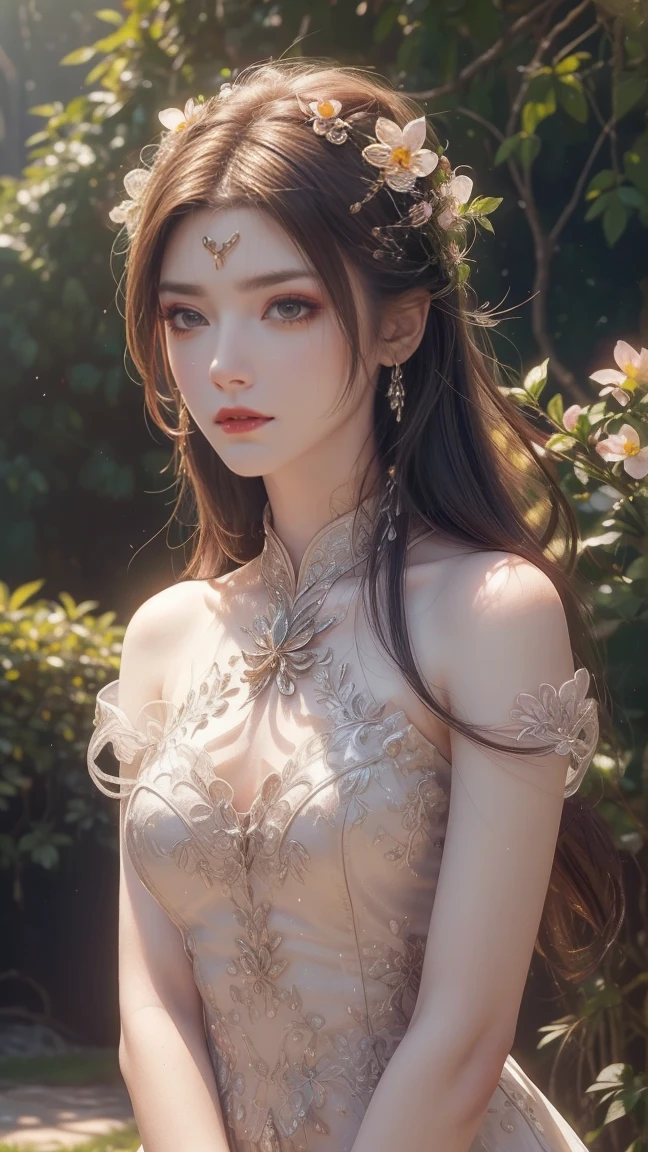Beautiful fairy, surrounded by fireflies, ethereal and dreamy atmosphere