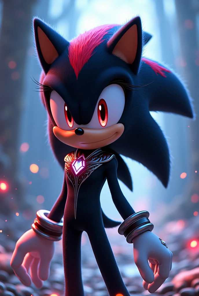 shadina the hedgehog black fur jet red streaks nice body reddish eyes tender pretty beautiful female character of shadow the hedgehog