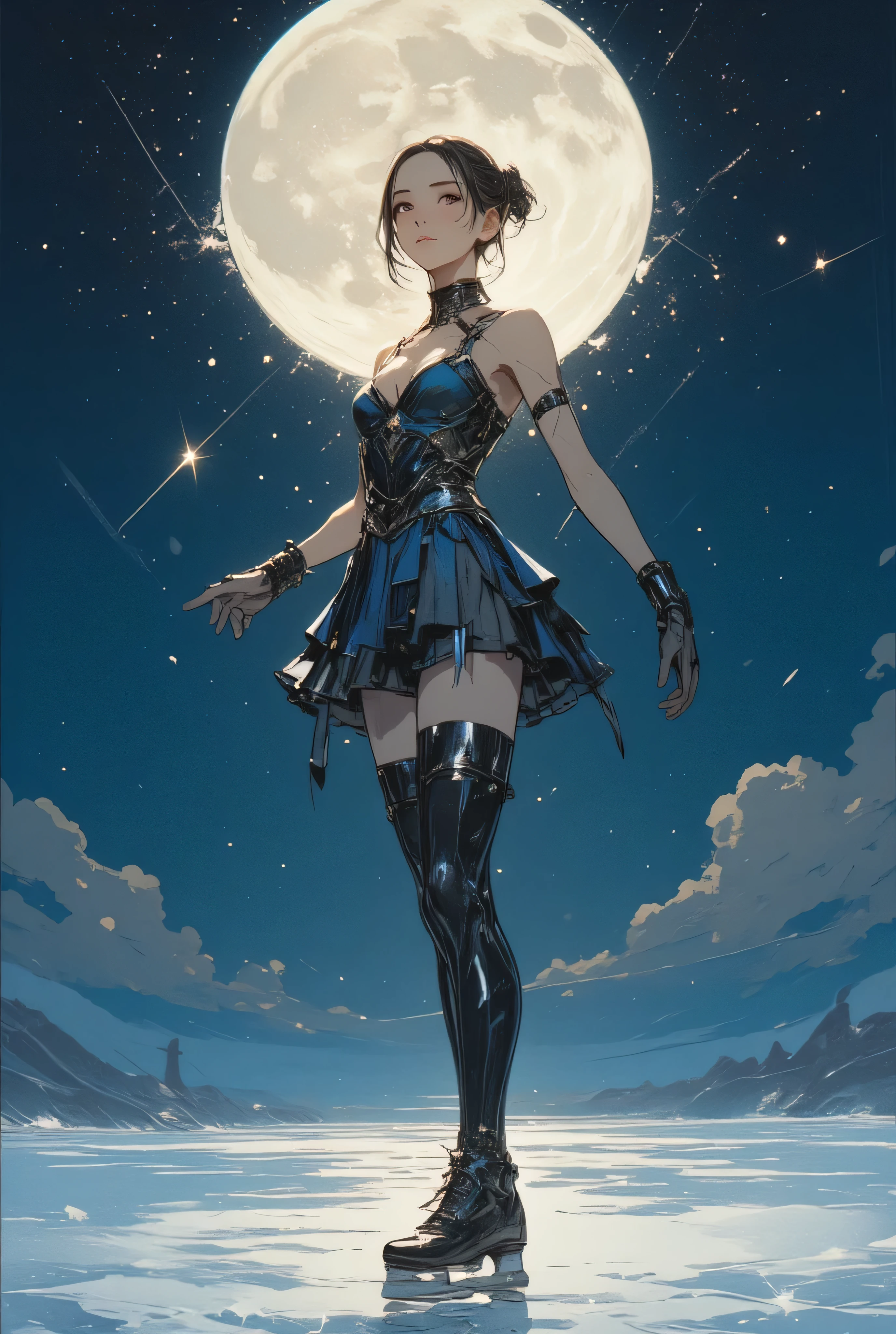 Une splendide jeune fille en tenue de cosmonaute fait du patin a glace sur la surface de la lune
BREAK/, she interprets a trick that consists of lifting the leg backwards to the top of the head (en tenant la lame du patin,This figure, known as the Biellmann pirouette BREAK / quality,lighting,fast shutter speed,very realistic hands,anatomically accurate representation,Unique,8k,implies absurd,Ultra Realistic,( highly detailed ),(Cute look like a professional ),(vivid colors),(portrait),(soft lighting),(high resolution)