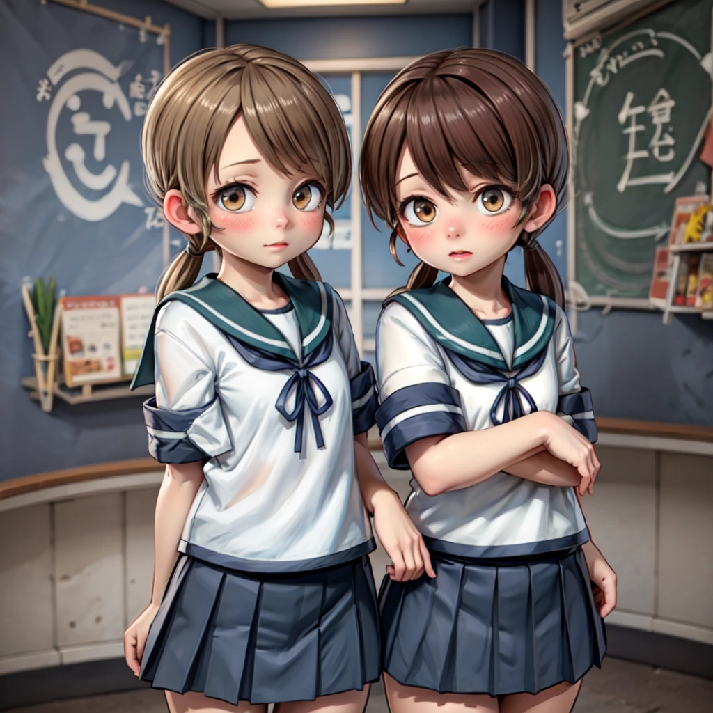 shirayukiKC,skirt,shirt, twintails, school uniform,serafuku, sailor collar,neckerchief, low twintails, short twintails,
