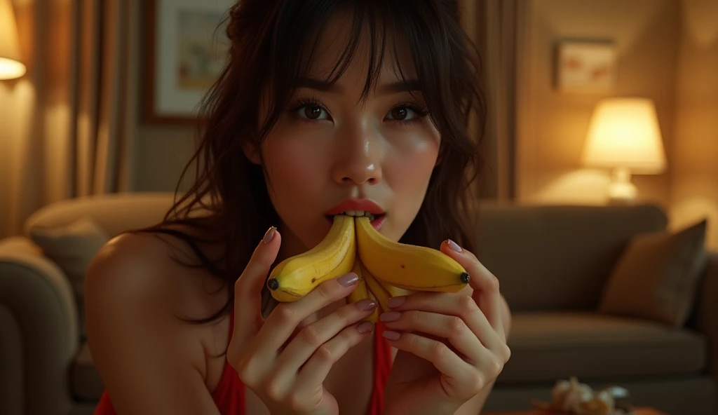 Beauty eats bananas