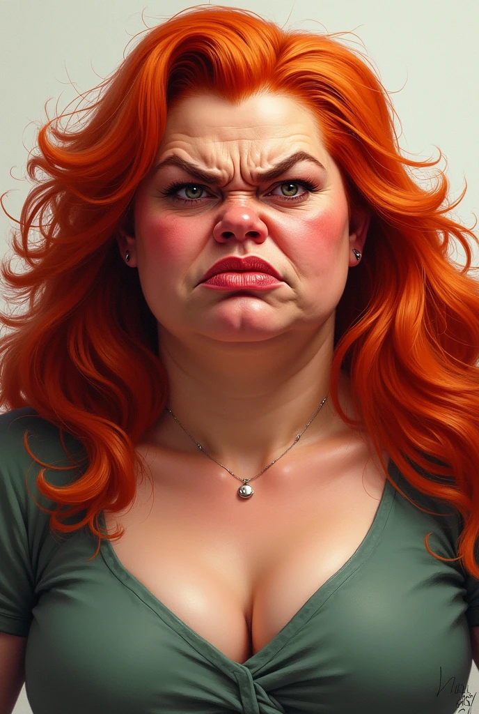 create a 3d illustration, model realisitic, exuberant, anger, woman sofisticaded, orange wave ombre red hair, luxury, realisitic, eyes browns, ninth time, Red lips, anger expression, Pixar-style, fashionable, rock red dress, Search for the camera, White background, Photo of the center,
super HD,