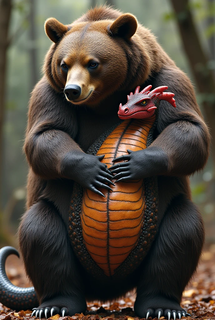 Close-up of a naked muscular male gorilla masturbating another male's equine cock with his right hand while dripping semen on his face in a park during the day, wet in cum, sweaty body, good detail, ultra detailed, Good quality, NSFW, black fur