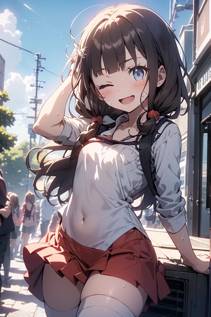 (Masterpiece, Top quality: 1.5), (1 girl, solo), large breasts, standard weight, (brown hair:1.3), (airy hair, wavy hair), long hair ,asymmetry bangs, swept bangs, 15 year old, happy:1.1, (flustered:1.3), casual fashion with many gorgeous and colorful decorations, Various Situations:1.2, (dynamic angle:1.3), (Various pose:1.3), magnificent panorama view, open mouth, summer:1.2, __items__ __items__ __items__,