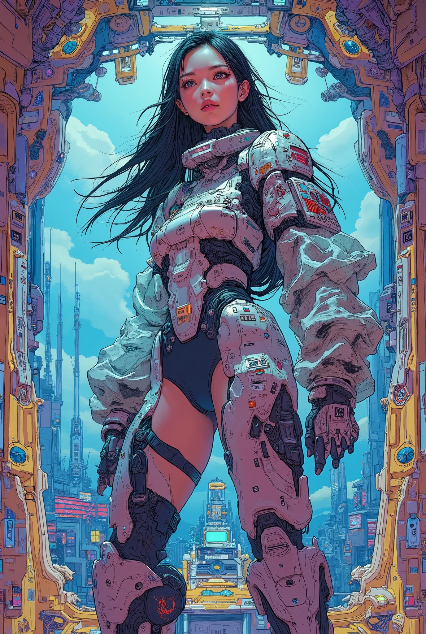 ((anime art style illustration) of (perfect Asian cyberpunk girl))), (((wearing incredibly detailed ornate cyberpunk armour))), ((LED lights)), (long shapeless hair), perfect features, (((dynamic pose))), (((starship interior))), (((Syd Mead art style))), abstract beauty, near perfection, pure form, concept art, intricate detail, 8k post-production, high resolution, super detail, trending on ArtStation, studio quality photos, intricate detail, very detailed.