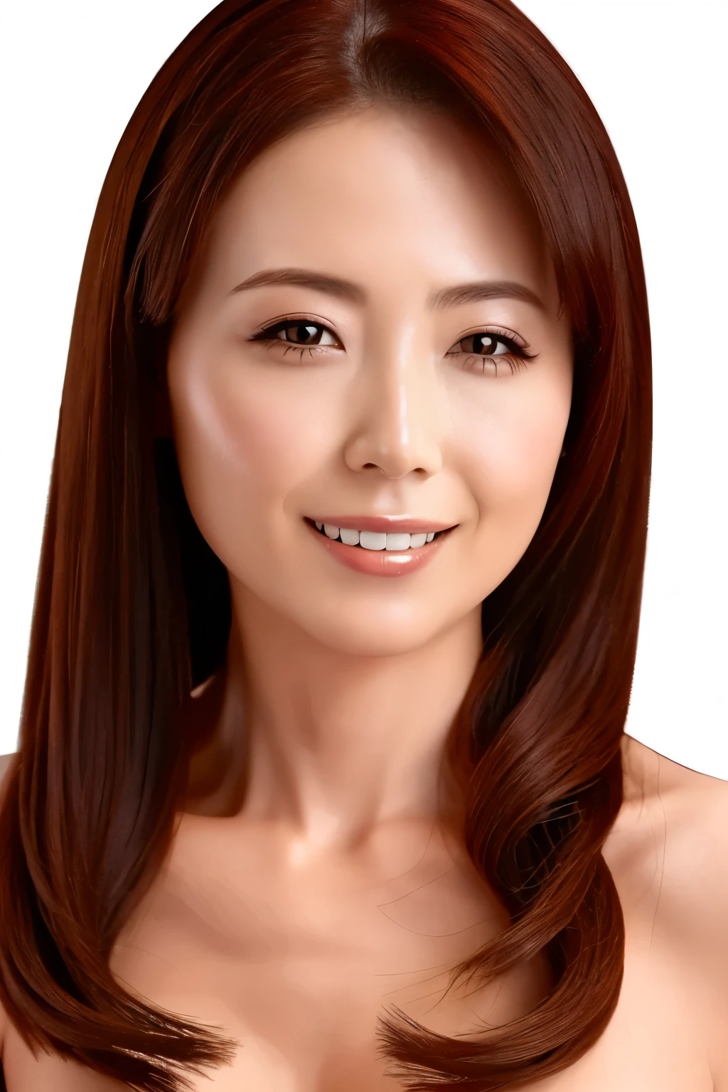 ( table top、 top quality 、8k、Award-winning works、 Ultra-fine)、 one woman 、 50 years old、 face close-up 、 Perfect Beautiful Face 、( pure white background :1.1)、( nudes:1.4)、 glossy lips、 biggest smile