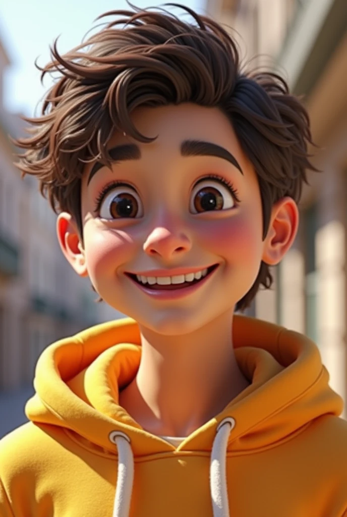 A boy with his initial L on his jacket