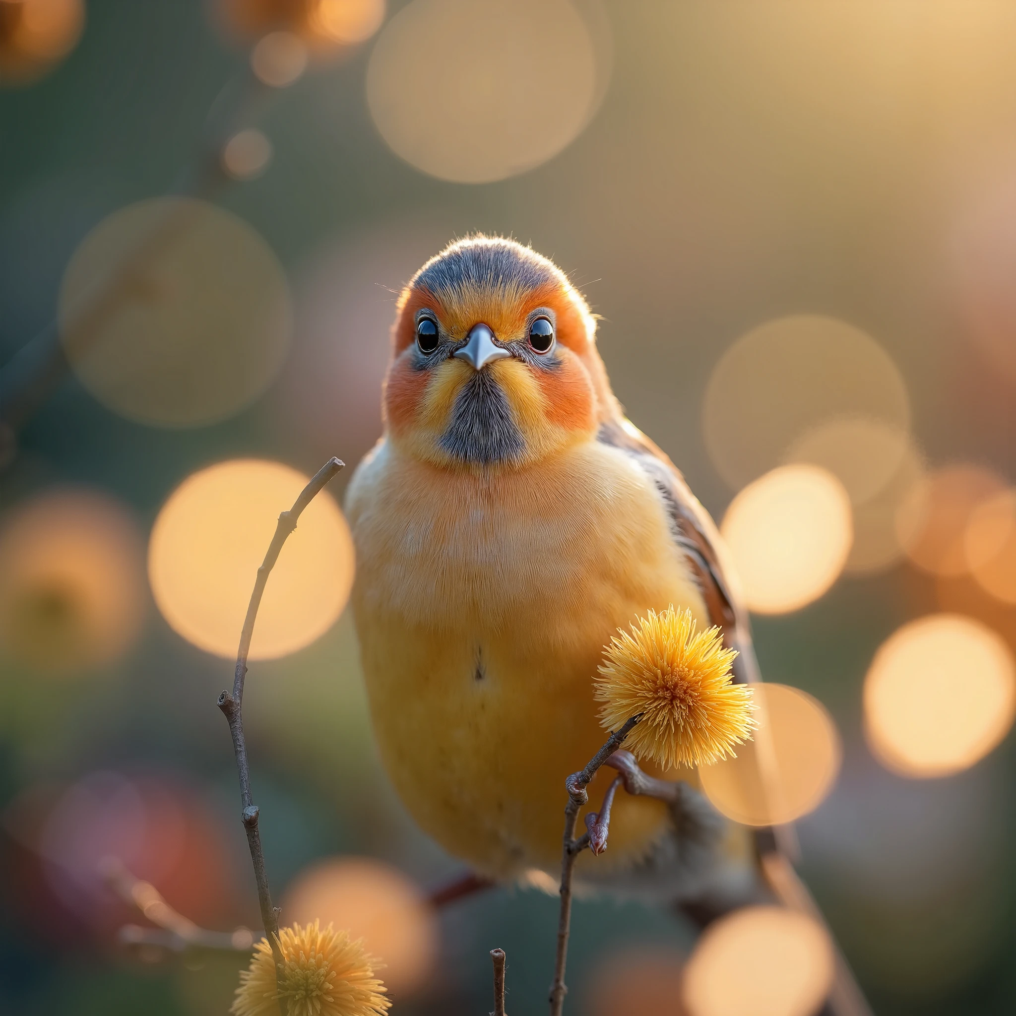There is a small bird sitting on a branch with a flower - SeaArt AI