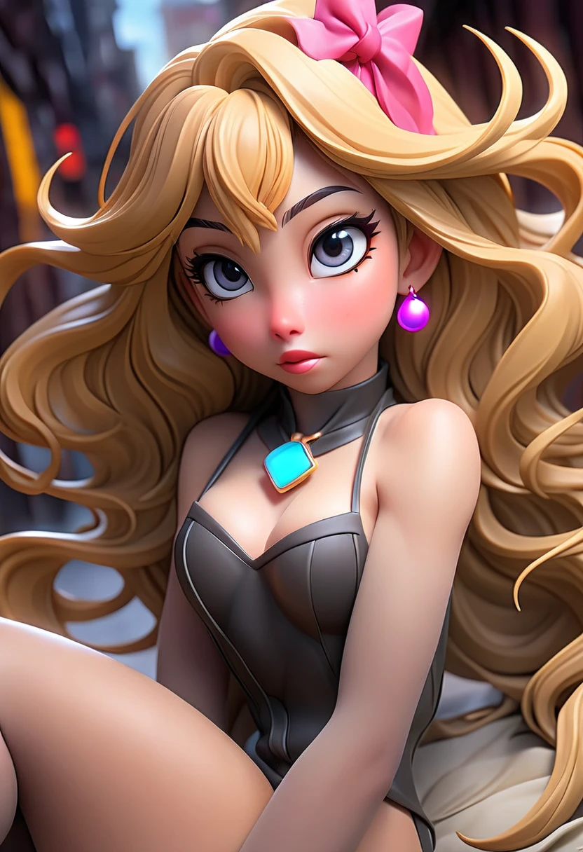 Close-up of a woman, Mario Bros bowsette, crown, cleavage, in a castle, medium breasts, 4K Quality, black bikini, beautiful face, exercised thighs, sexy body, sexy pose