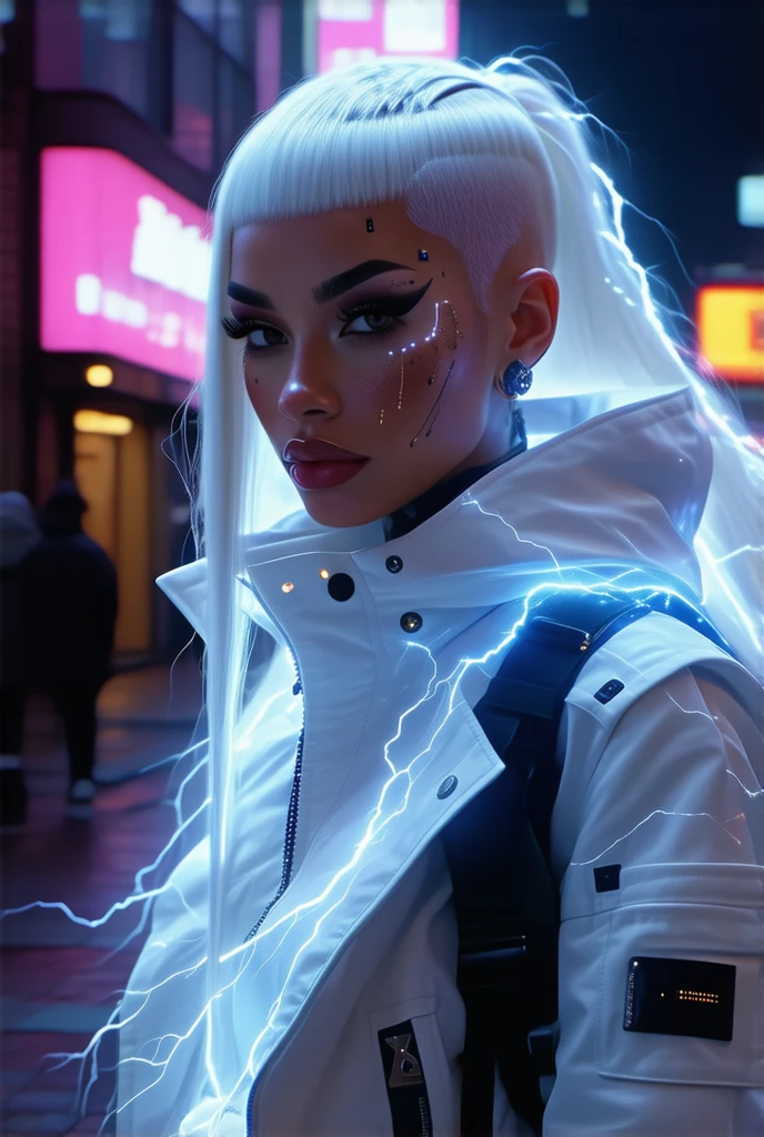 ((masterpiece)) and ultra realistic photography of a faceless mannequin with holographic raincoat, neon colors, pastel colors, indigo, tuquoise, (fuchsia:1.3), techwear, cyberpunk, raincoat, (vector:1.2), (geometric:1.3), white background, (papercut background:1.2), (cross led patterns: 1.3), (led lighting: 1.2), hologram,plastic, (totally white: 1.1), motion blur, depth of field, cinematic lighting, ray tracing, speed lines, ccurate, high details, high quality, best quality, 16k