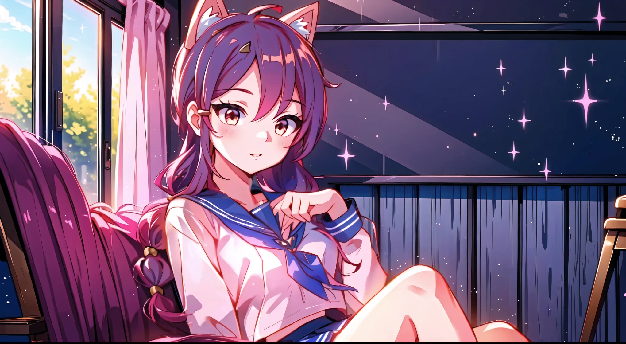 with sailor uniform and blue mini skirt Super detailed, high quality, 4k