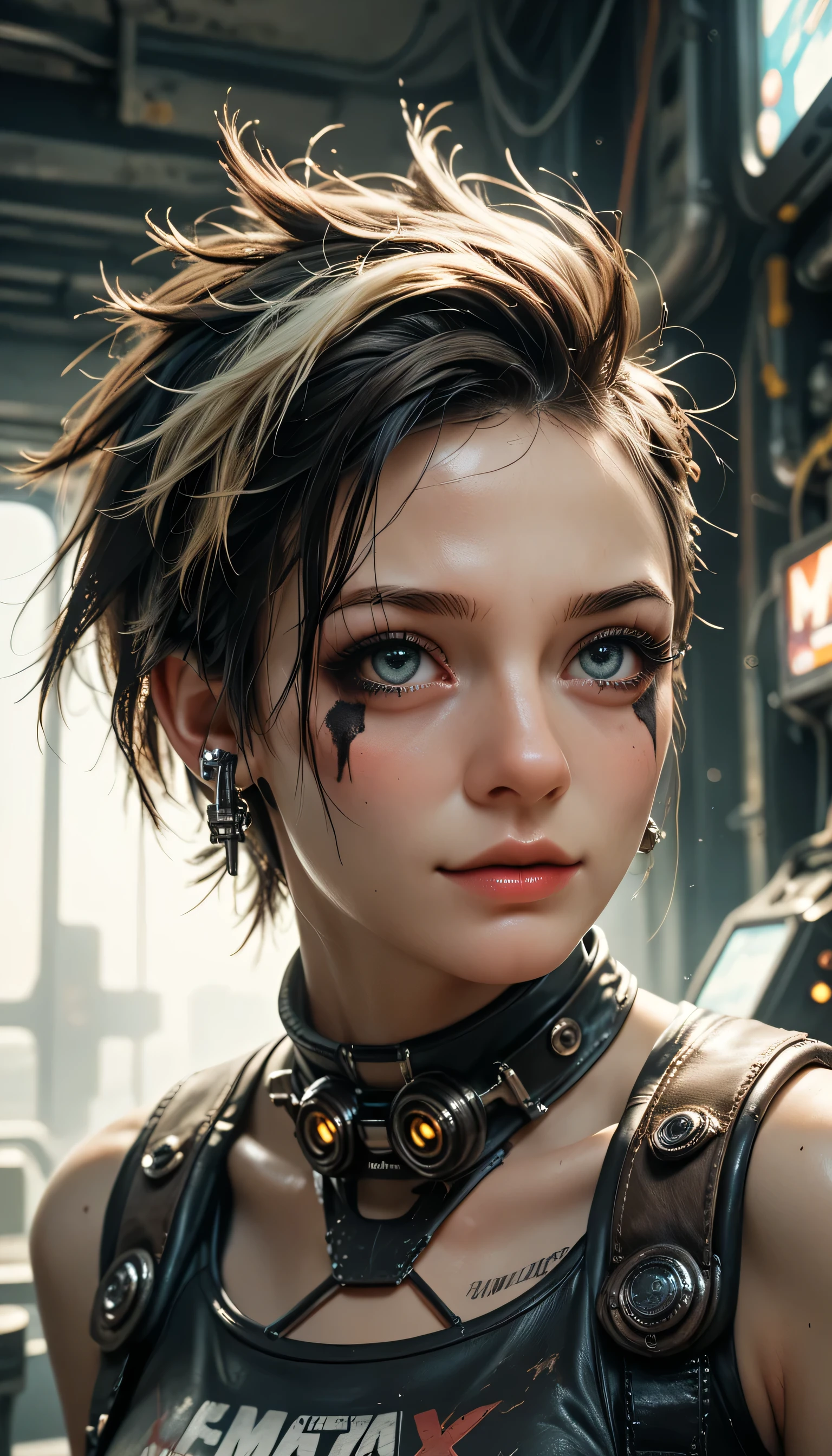 Portrait ung Woman , sci-fi, Complex Background Punk, Mad Max , Futuristic, post-apocalyptic, dark, 薄 dark光, ((Masterpiece, best quality , )),