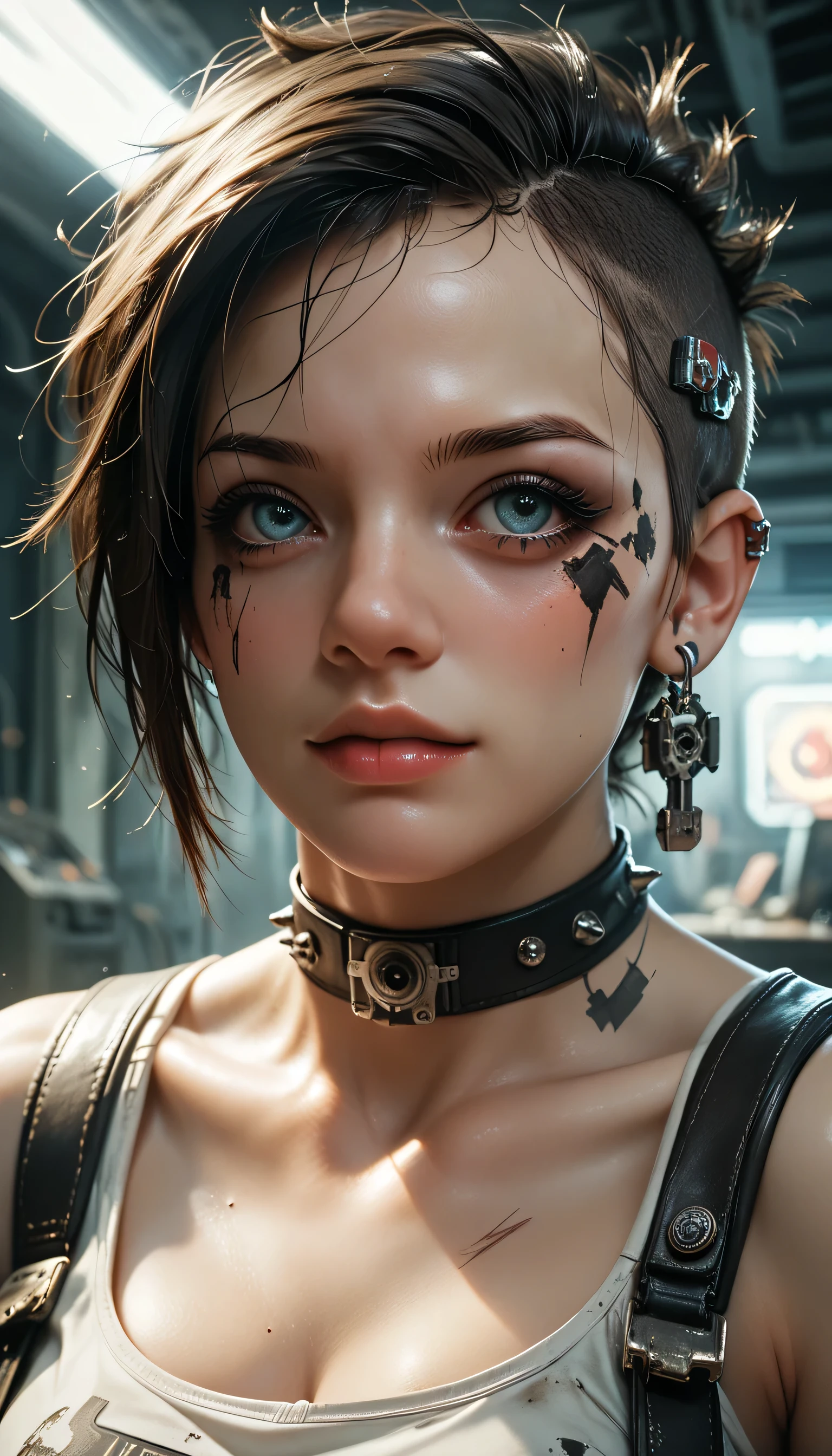 Portrait ung Woman , sci-fi, Complex Background Punk, Mad Max , Futuristic, post-apocalyptic, dark, 薄 dark光, ((Masterpiece, best quality , )),