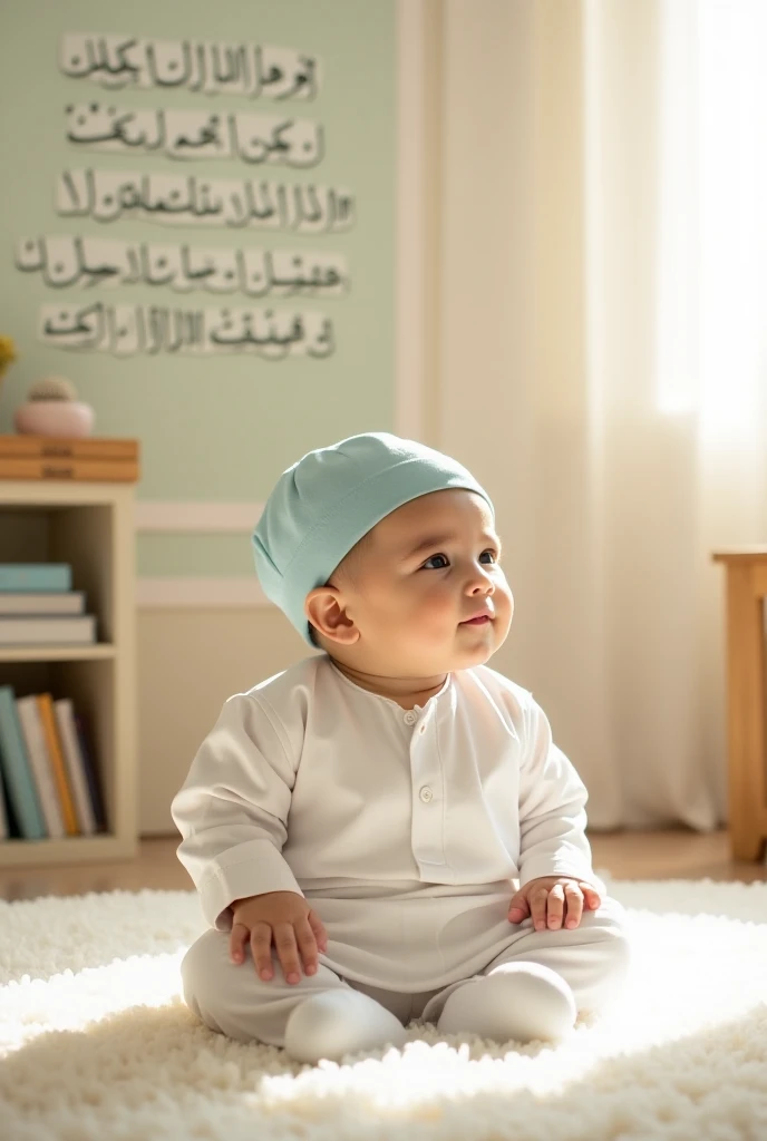 The baby is wearing an Arab gown