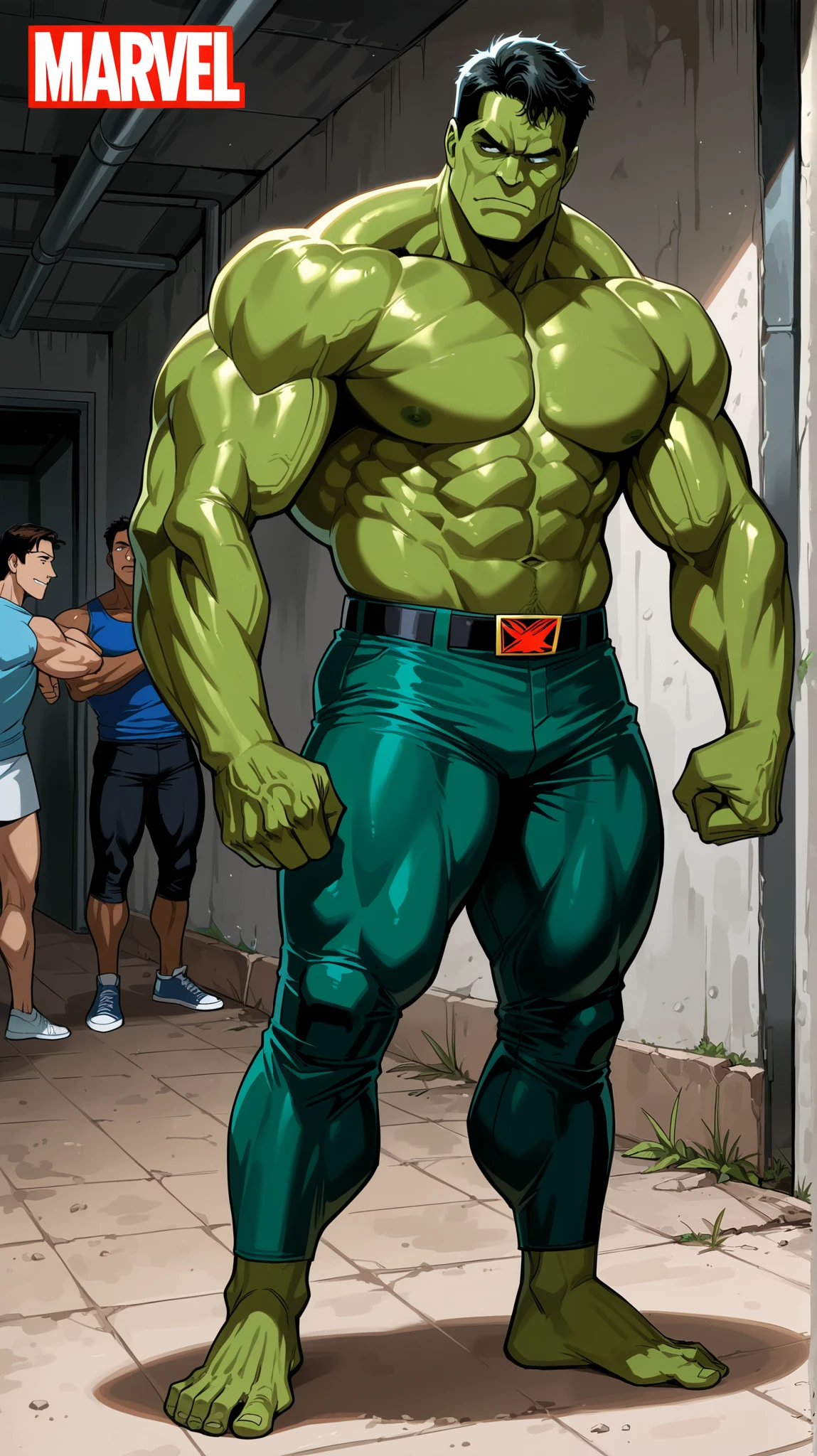 ((ultra realistic, masterpiece, cinematic lighting, extreme detail, realistic detailed scale, realistic shaders)), (dragon), with head and belly with green scales, arms and legs with black scales, antrum, pose, (smiling, beautiful), (detailed face, detailed eyes), front view, full body, (large pectorals), (top clothing), (underwear, large bulge), detailed background, tight underwear, large bulge, small dragon claws, detached bulge, dragon's tail, (venous muscles), erection inside underwear