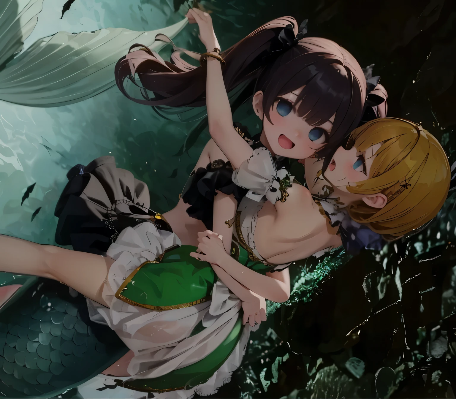 mermaid,night,darkness,In the water