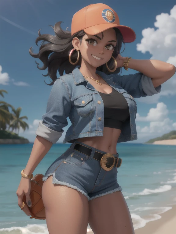 (masterpiece), best quality, expressive eyes, perfect face, Nico Robin in Sky Temple, (clouds background), (walking), (smirk), (closeup view), (1girl, Nico Robin face, dark skin, tanned skin, tan, black hair, bangs haistyle, brown eyes, hourglass figure, skinny body, large breasts, huge breasts, oppai, wide hips, thick thighs, yellow top, sleeveless, spaghetti straps, purple pants, white cowboy hat, feather arm-band, purple heels),