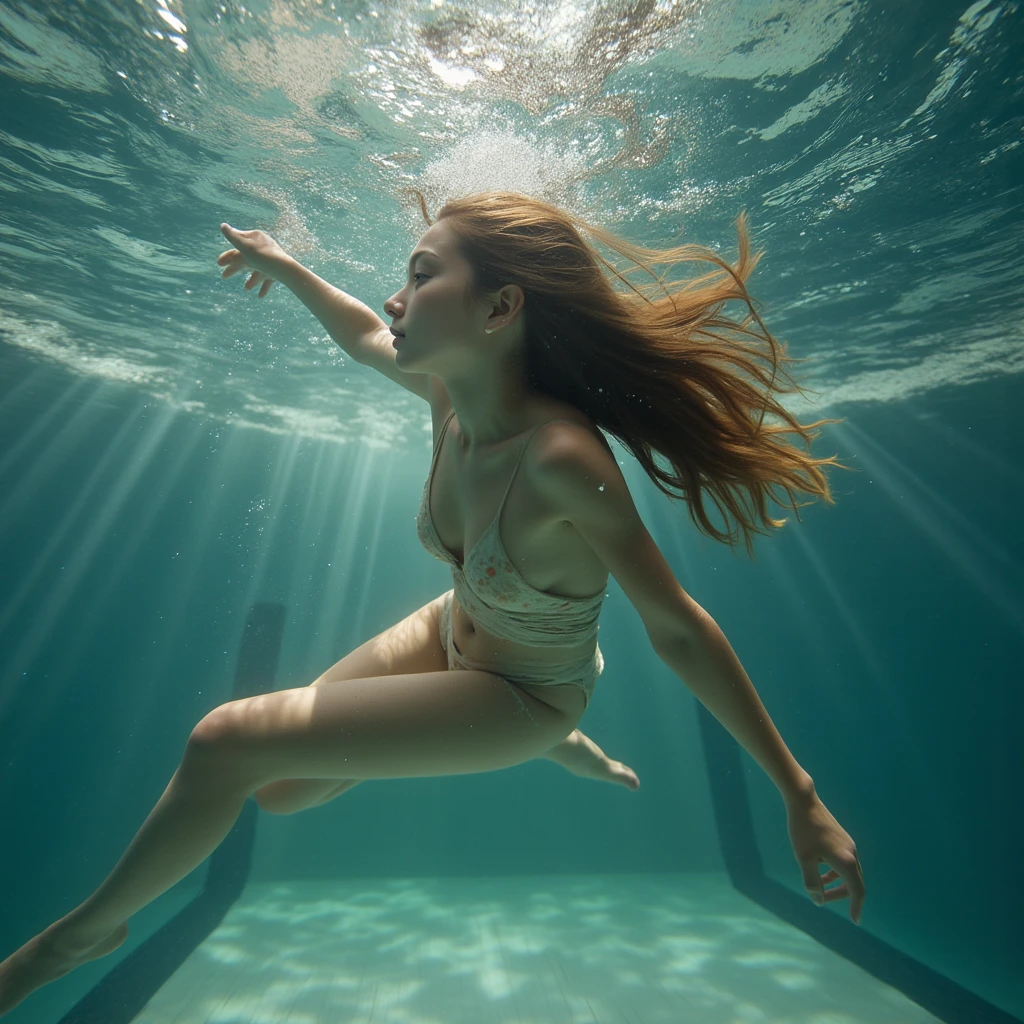 topless woman snorkeling in water, swimming underwater, underwater shot, swimming underwater, underwater perspective, underwater photography, swimming deep underwater, underwater photography, underwater, underwater view, underwater side profile, underwater look up, underwater glow , diving, underwater, bottom angle, in the sea, underwater pov