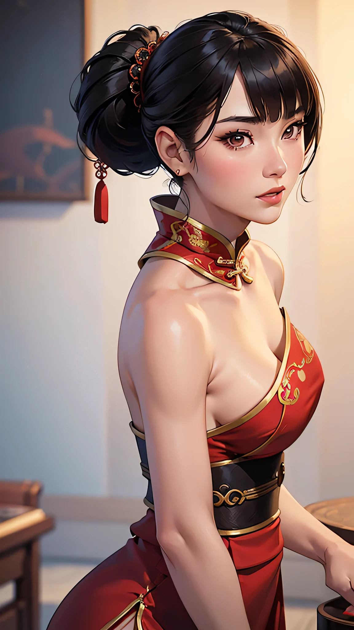 [Artwork of exceptional craftsmanship],(Detailed illustrations,Art based on extremely ideal anatomy,Very detailed and detailed drawing,Delicate lines with slow and rapid,(Realistic texture expression)),[Color tressed main line],[Garden background],HENTAI KAWAII ANIME (Girl Chinese [[short stature] Slim body]) 12year old (chignon),((peach blossoms) hair adornments) ((Yellow cheongsam [Dragon pattern]) [Ren Hao (frilld) bow ribbon]),[tattooed],[gravure [Colorful]] [Kungfu [dynamicpose:0.4]],[High Contrast:0.8],(Perfectly proportioned),(Fine and beautiful skin expression [realistic skin detail]),(Design built to the highest level,[Advanced structural understanding of materials],Ideal color coordination),(Intricate and beautiful decoration (Dense detail)),(More on shiny hair),[Perfect hand details],(Beautiful perfect face [Realistic face details]),[Clear gaze],[long and beautiful eyelashes],[Perfect eye details (Eyes beautifully drawn down to the smallest detail)],(the detail,high-detail),((Precision Detail),[multi-layer texture],HighQuality,A high resolution),[Accurate simulation of light-material interactions,Understanding Airflow,Mechanically correct representation],[Visual art that conveys a sense of narrative] [Full body like],[[Desaturation]].