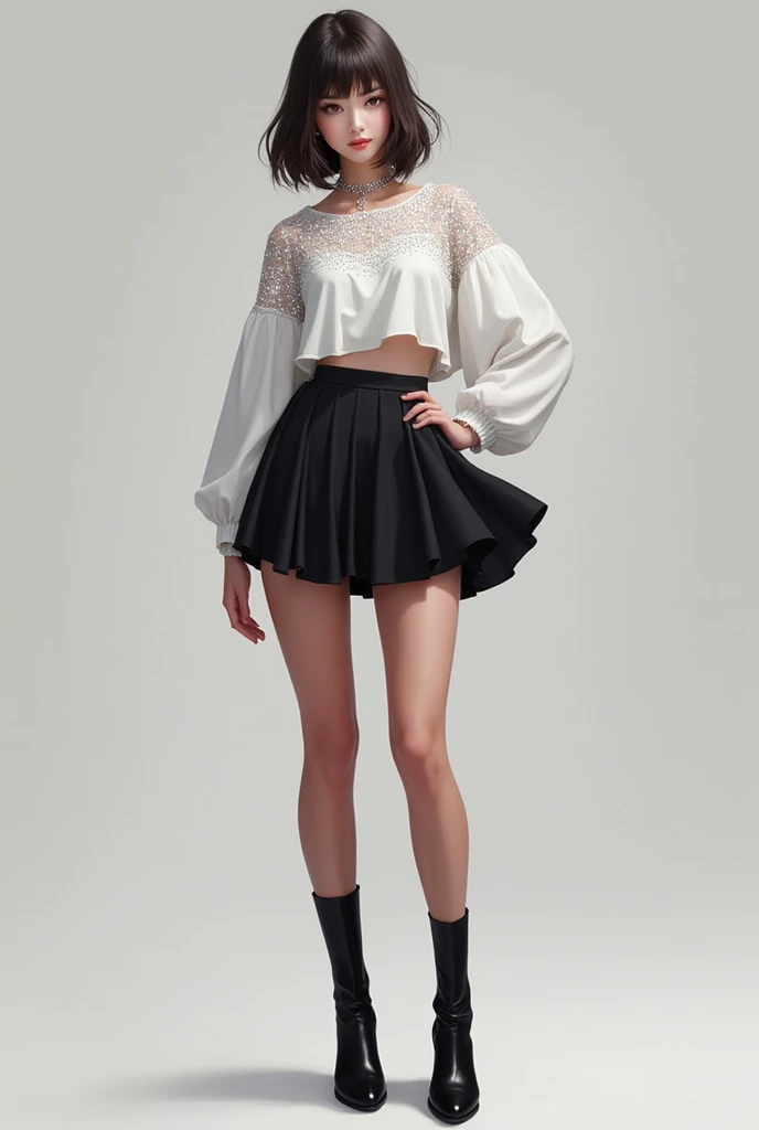 1girl,pixie cut, (floating hair),Modest crop tops,(black pantyhose,beautiful long legs,) <lora:Aurora_5D_black_pantyhose:1.0> <lora:slg_v110.7>
