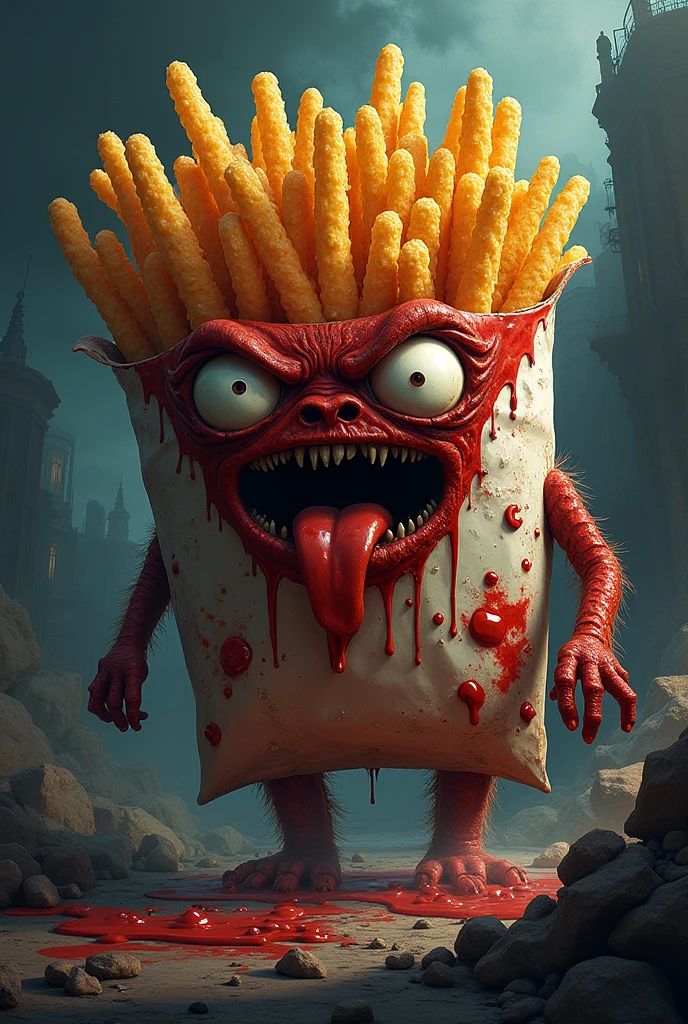 Creepy hamburger monster