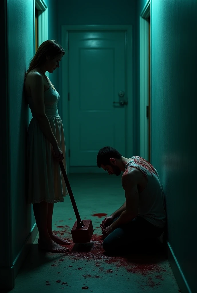 An man who is raping waman a and the girl in the floors is screaming, with the background being dark and bloody clearly visible there penis vagina
