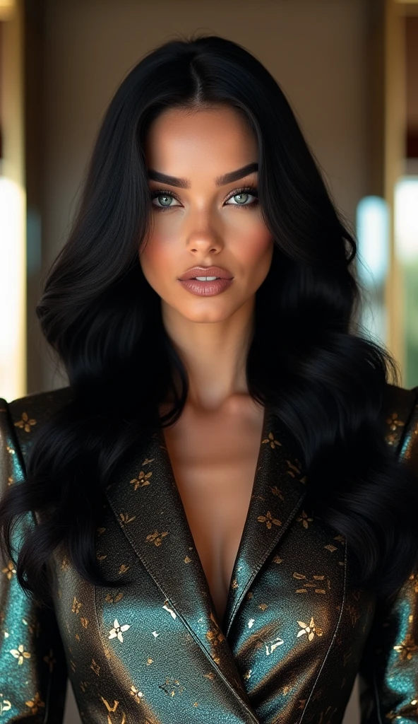 <lora:J4yd2nJ:1> perfect face, wavy black hair, grey eyes, perfect face, detailed face, eyes looking at viewer, ((black turtleneck)), beautiful perfect body, highres, masterpiece, simple background, clean background, grey background, <lora:p3r3zstyle_v3:0.25>