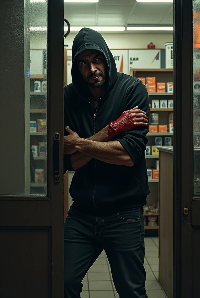 A middle-aged man wearing only underwear robs a convenience store