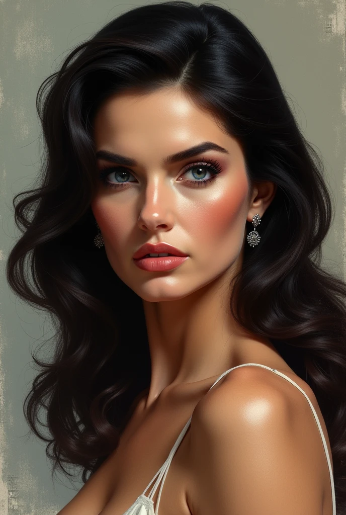 1womanl, beautiful woman, prickly eyes, ((intrikate)), dramatic lighting, detailded, work of art, long black hair, wavyhair, female focus, bonitas, tall and beautiful guy, sexy look, villain, red plaid clothes, suggestive look, outlined