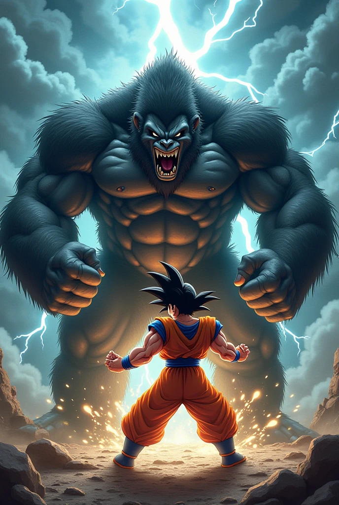 An image of Goku and an Ozaru 
