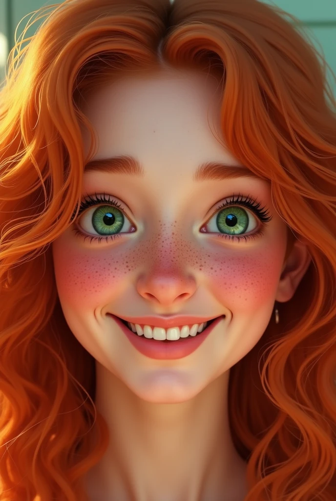 Lucy wilde from despicable me as a 5 year old girl
(Middle to long slightly curly red hair. Green eyes and slight freckles. Very big slight spiky nose.)