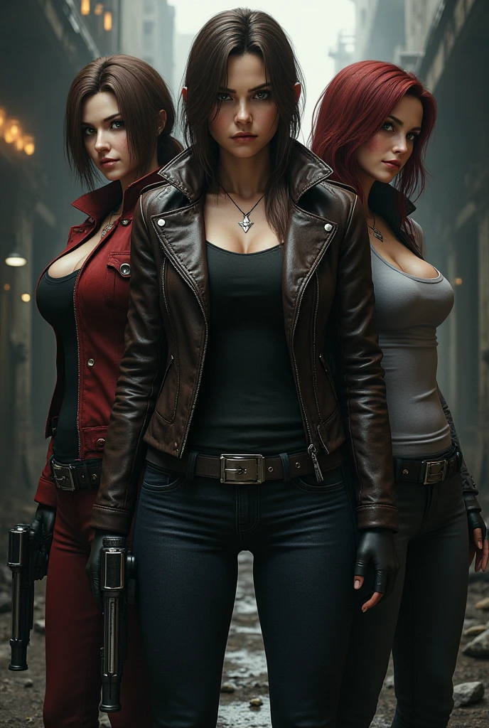 Claire Redfield,Girl in leather jacket naked,huge tit,valley,a smile,leather pant,超A high resolution,super-detaild skin,hyperdetailed face,Long,Beautuful Women,modeled,Excellent style,