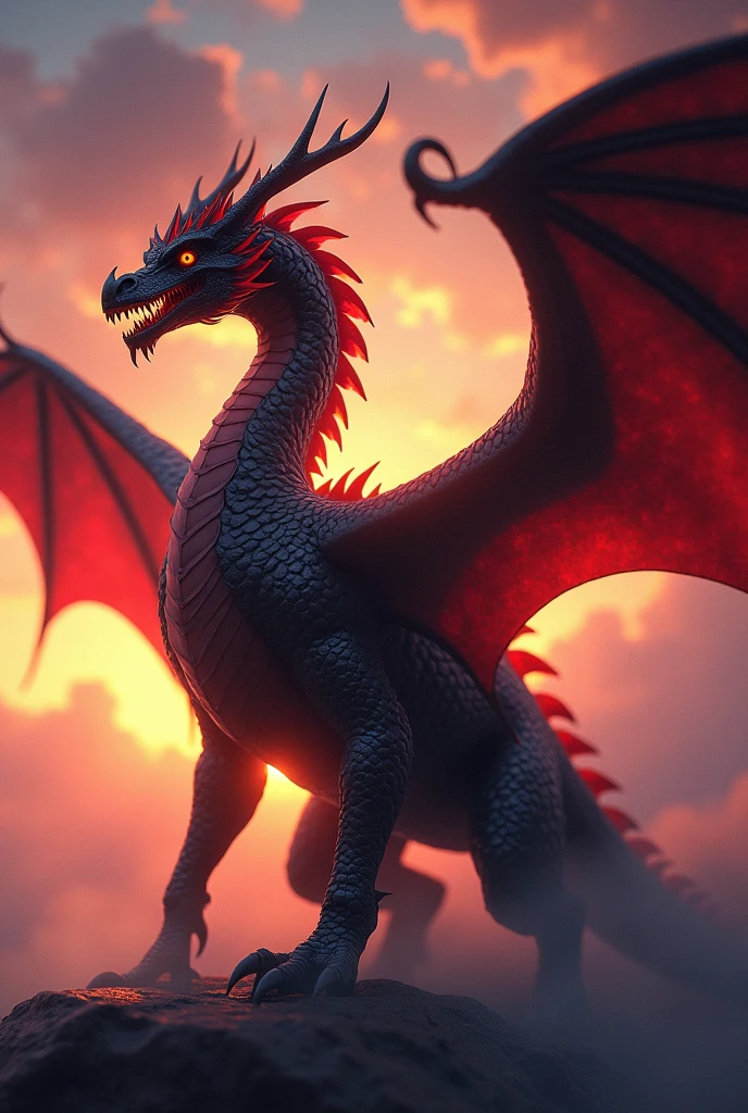 ((best qualityer)), ((work of art)), (detailded), 1 red and black scaled dragon