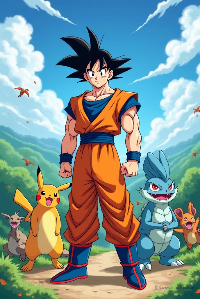 collage de dragon ball, digimon, pokemon