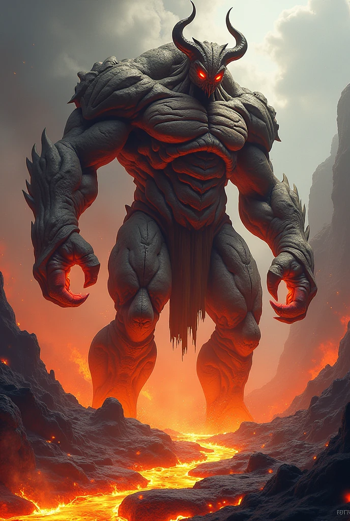 A monster-like deity with a volcanic motif
