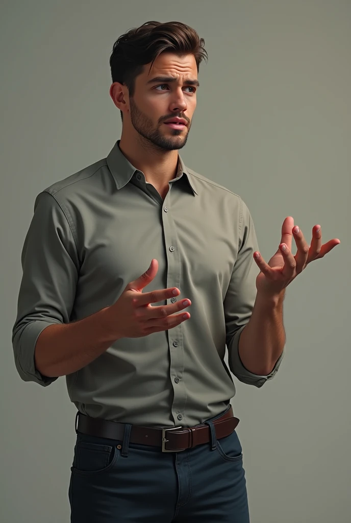 AnomeA young man in his twenties standing, talking seriously and moving his hands