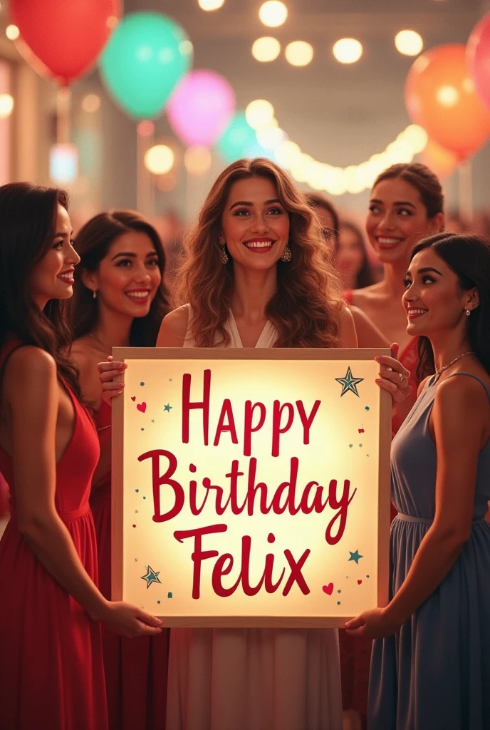 A joyful birthday scene where a Woman is wearing a beautiful dress, standing next to a cake that has 'Fiza' written on it in icing. In the background, the words 'Happy Birthday' are clearly visible, adding to the festive atmosphere. A man is clapping happily beside her, and on the back of his jacket, the name 'Aman' is prominently displayed, creating a lively and celebratory 3D environment ultra realistic photography hd 32K