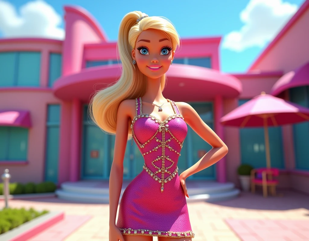 barbie, 4K, cartoon, Outside the gym , of dress
