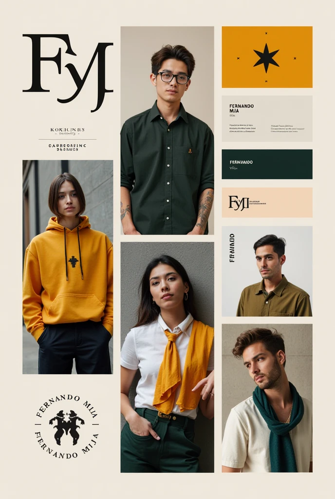 Create me different names and logos with the name of Fernando Mija for clothing brand