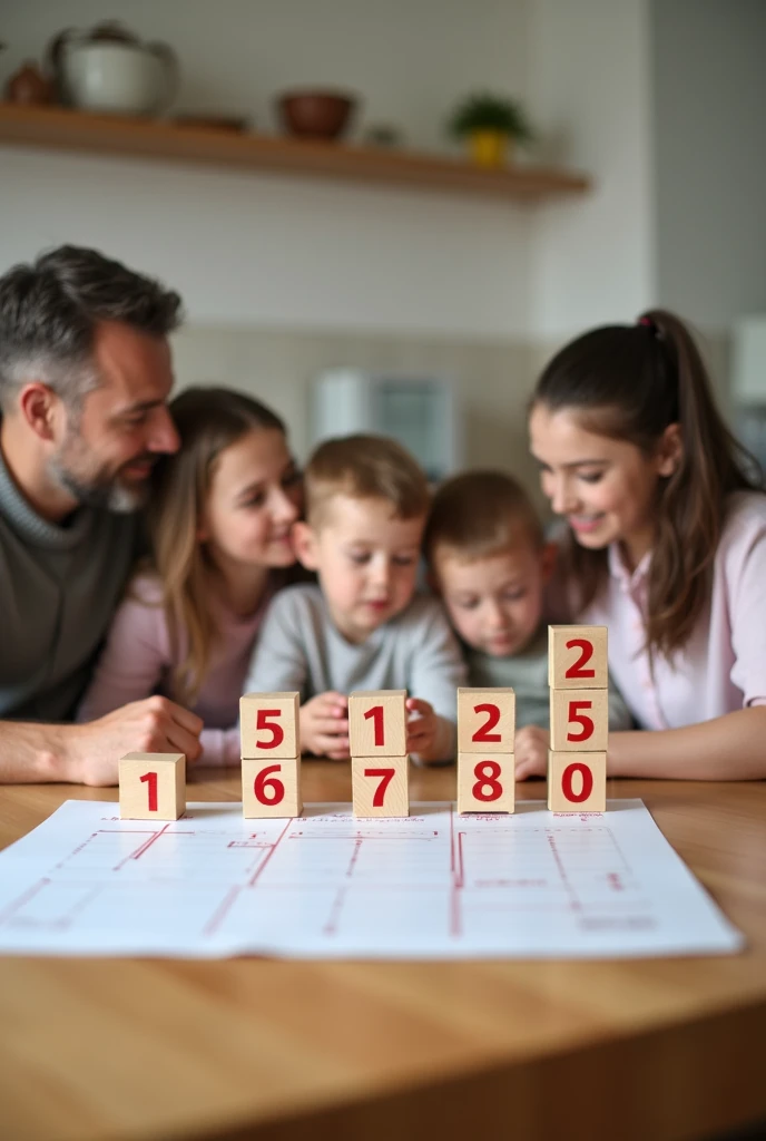 " A photo of a family spending table on a table, with numbers and values rising highlighted in red . The focus should be on , and the background can show a simple environment of a house , values such as a kitchen or living room ."