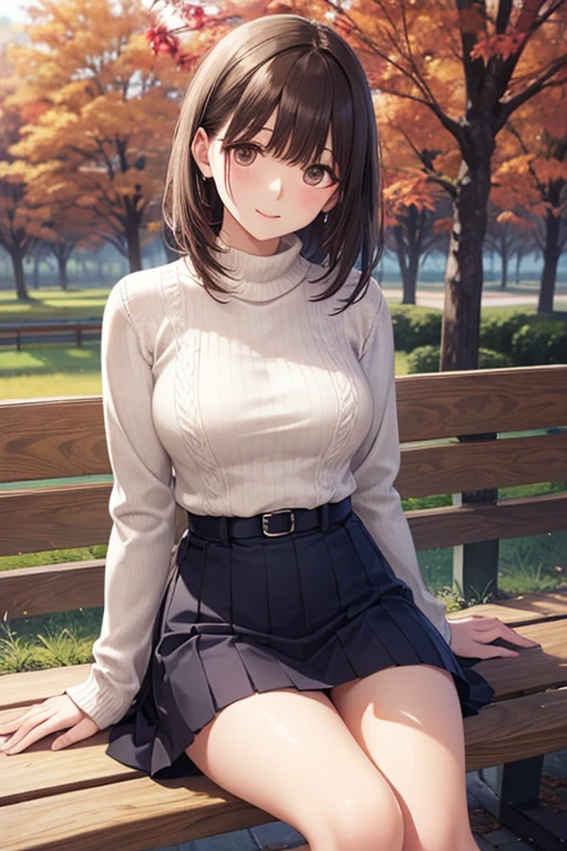 anegasaki nene、 Shiny Maroon Hair ,  ( brown pretty eyes 、 sparkling eyes , Fine grain)、smile、 super detailed eyes、 very detailed face,  Highly Detailed Eyes,Alone、 one woman、((cowboy shot)),Only one female,  ( Best Masterpiece Top Quality:1.2)  、





(  The silence and beauty of autumn nature  :1.5)、

Autumn Afternoon、Breeze on a tree   々  color it  、  Scenery I saw with you  々   I'm dyed pale orange and red  ,  color the light of the sunset  、 The air is cool、 I can hear the whispering of fallen leaves  、   when you sit on a park bench  ,  I can see my wrists slightly when I roll up my sleeves ,  has a nostalgic scent that makes the surroundings stand out even more  、  fluffy white cable knit sweater 、 It was there Leaves quietly falling to the ground 、Perfect BGM for Autumn Afternoon,  Len's laughter and birds chirping from afar are quiet、  lightly wrapping a pale pink cashmere stole 、 I want to cherish a moment  、  The silence and beauty of autumn nature  gives a deep sense of comfort to the heart 、

 fluffy white cable knit sweater  、  The sweater is slightly large 、 I can see my wrists slightly when I roll up my sleeves  、Beige miniskirt showing thighs  、、 so beautiful